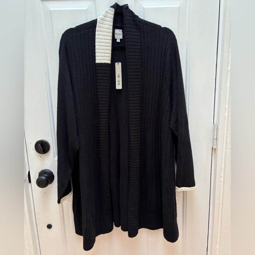 NWT NIC+ZOE Black Cardigan with White Trim